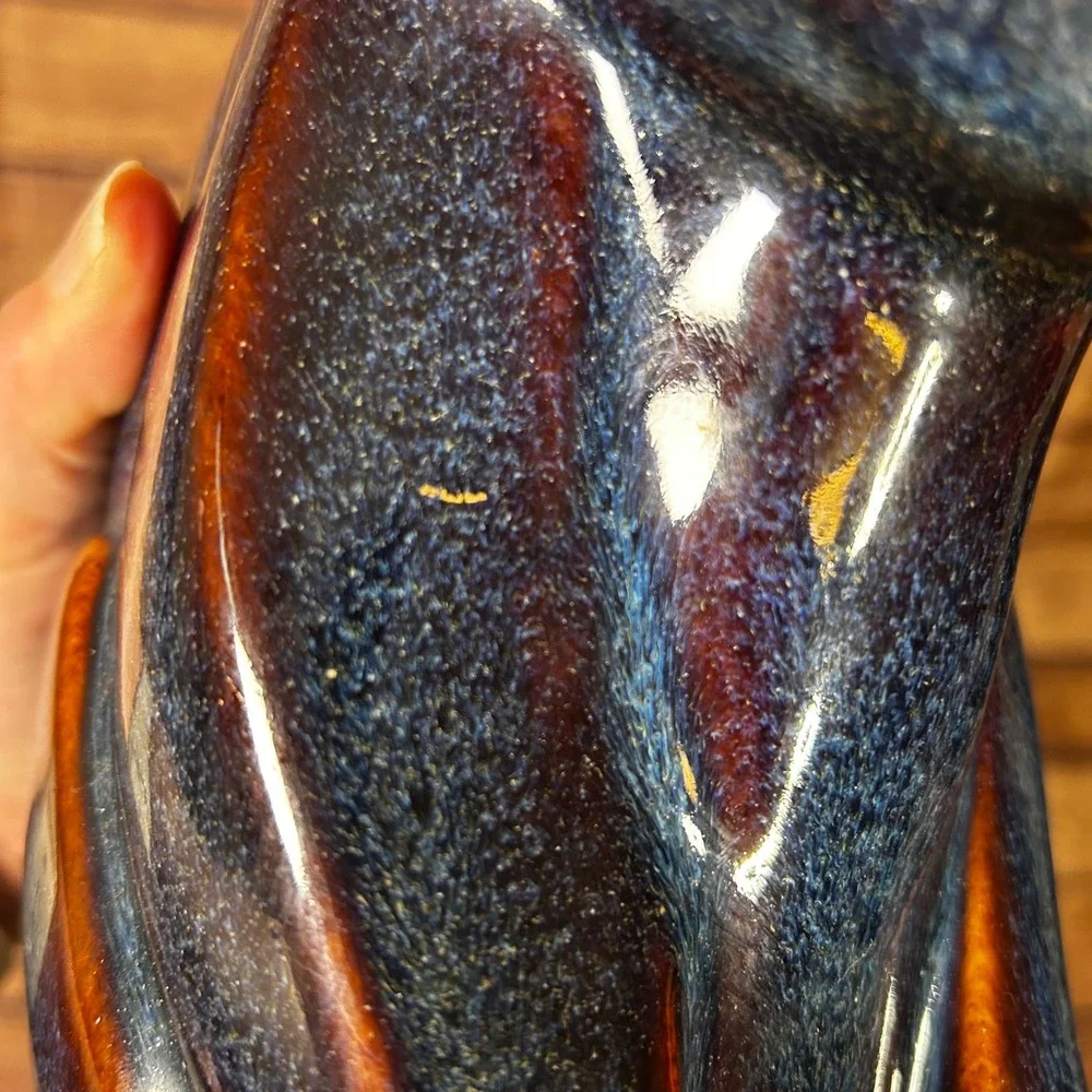 Vintage Blue Brown Reactive Glaze Ceramic Bear Figurine Mid Century‎ Modern 8.5